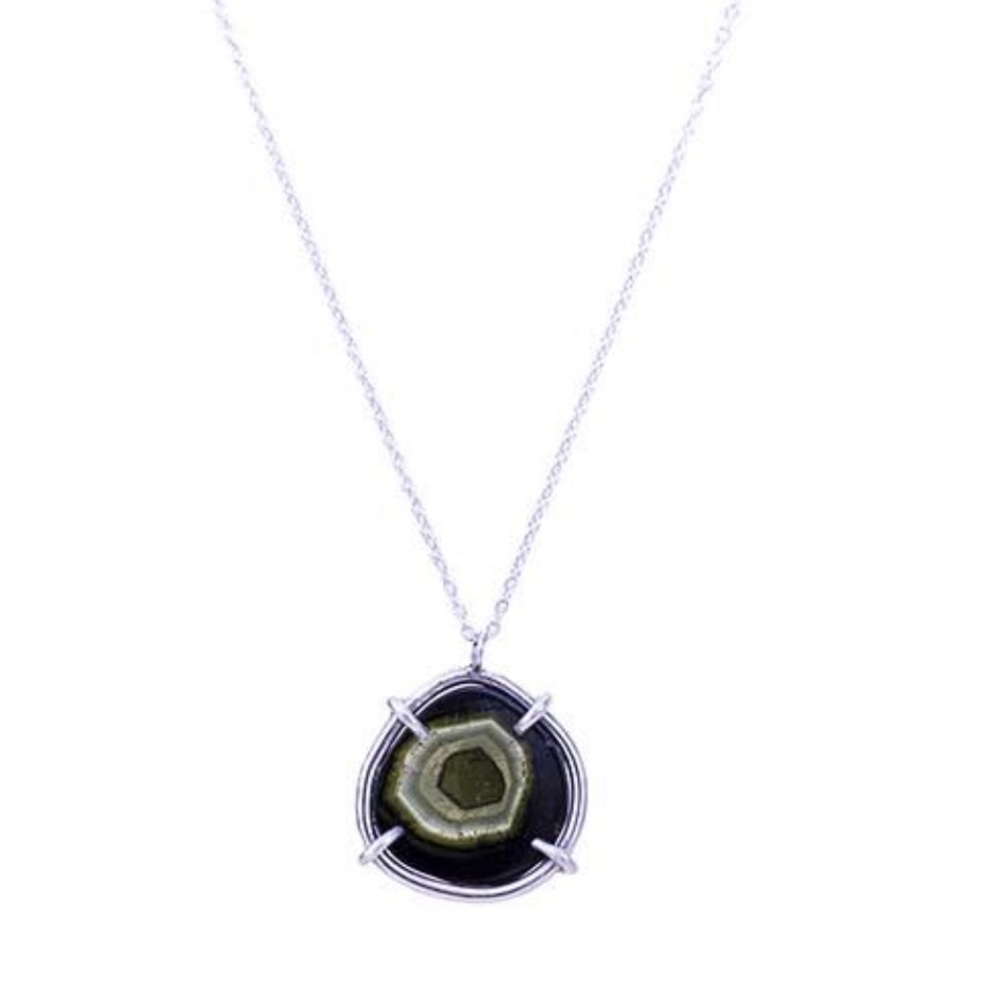 Wings Hawaii Paia Maui Green Tourmaline Slice Necklace 925 Sterling Silver Long